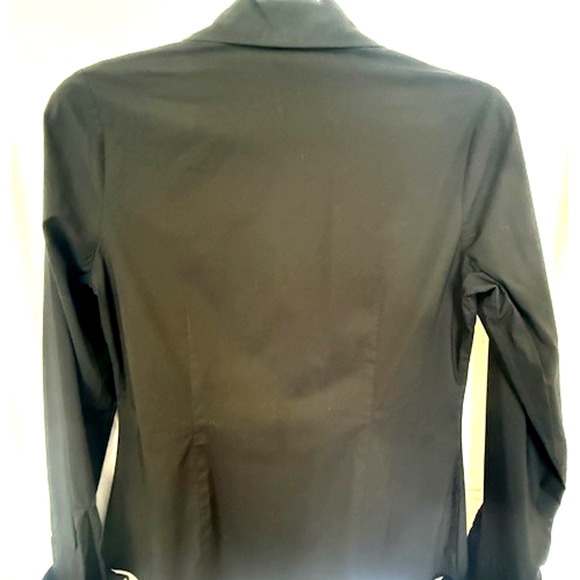 INC Black Long Sleeve Fitted Stretch Button Up Shirt French Cuffs Blouse sz 10 - Picture 3 of 8